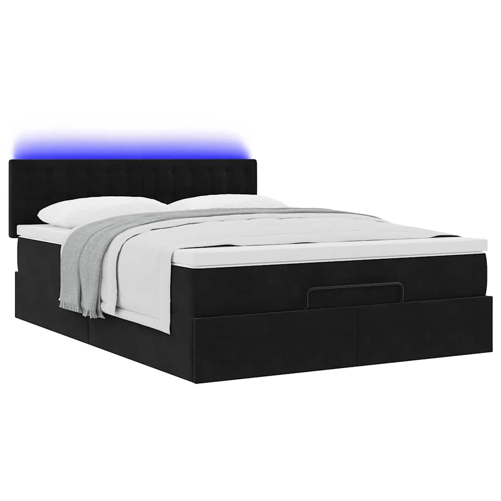 Cadre de lit ottoman avec matelas noir 140x200 cm velours - XIOS