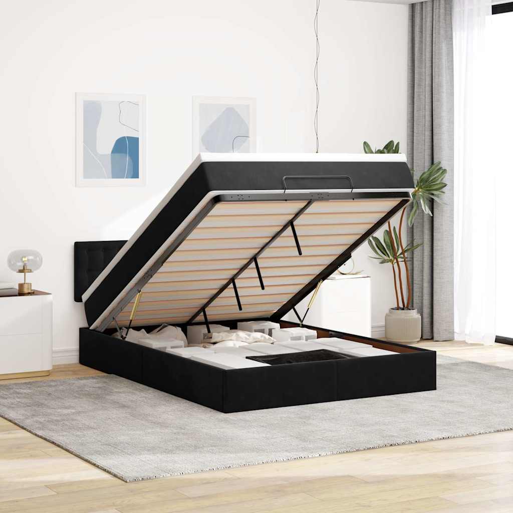 Cadre de lit ottoman avec matelas noir 140x200 cm velours - XIOS