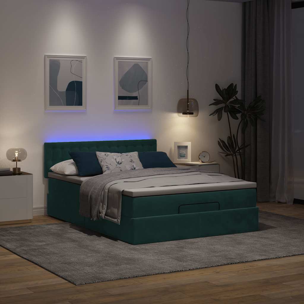 Cadre de lit ottoman avec matelas vert foncé 140x200 cm velours - XIOS