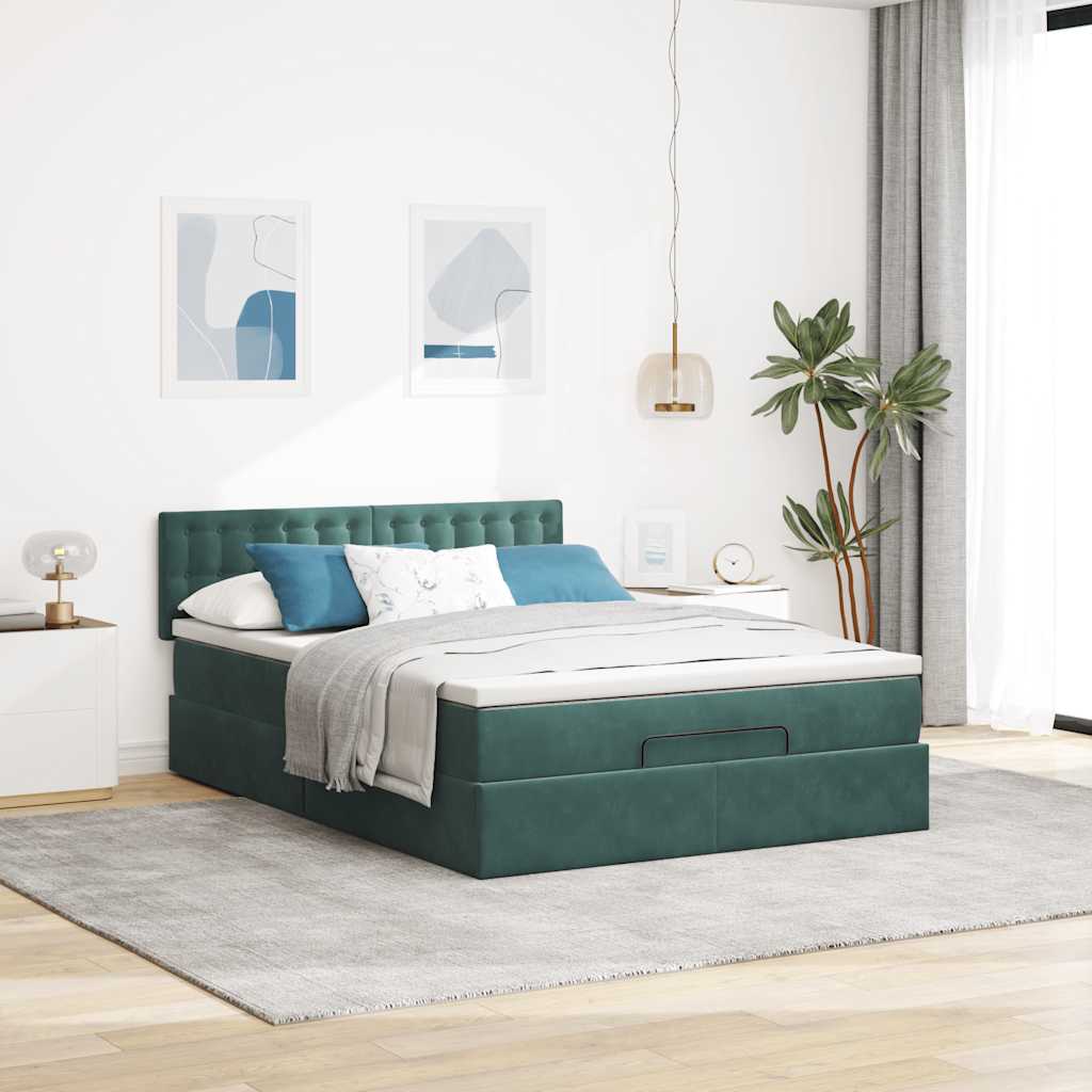 Cadre de lit ottoman avec matelas vert foncé 140x200 cm velours - XIOS