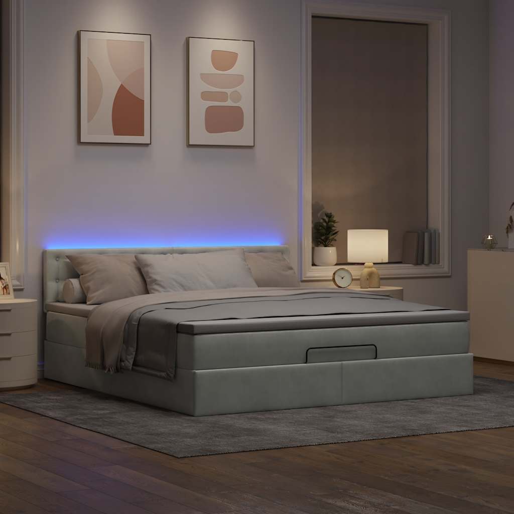 Cadre de lit ottoman avec matelas gris clair 160x200 cm velours - XIOS