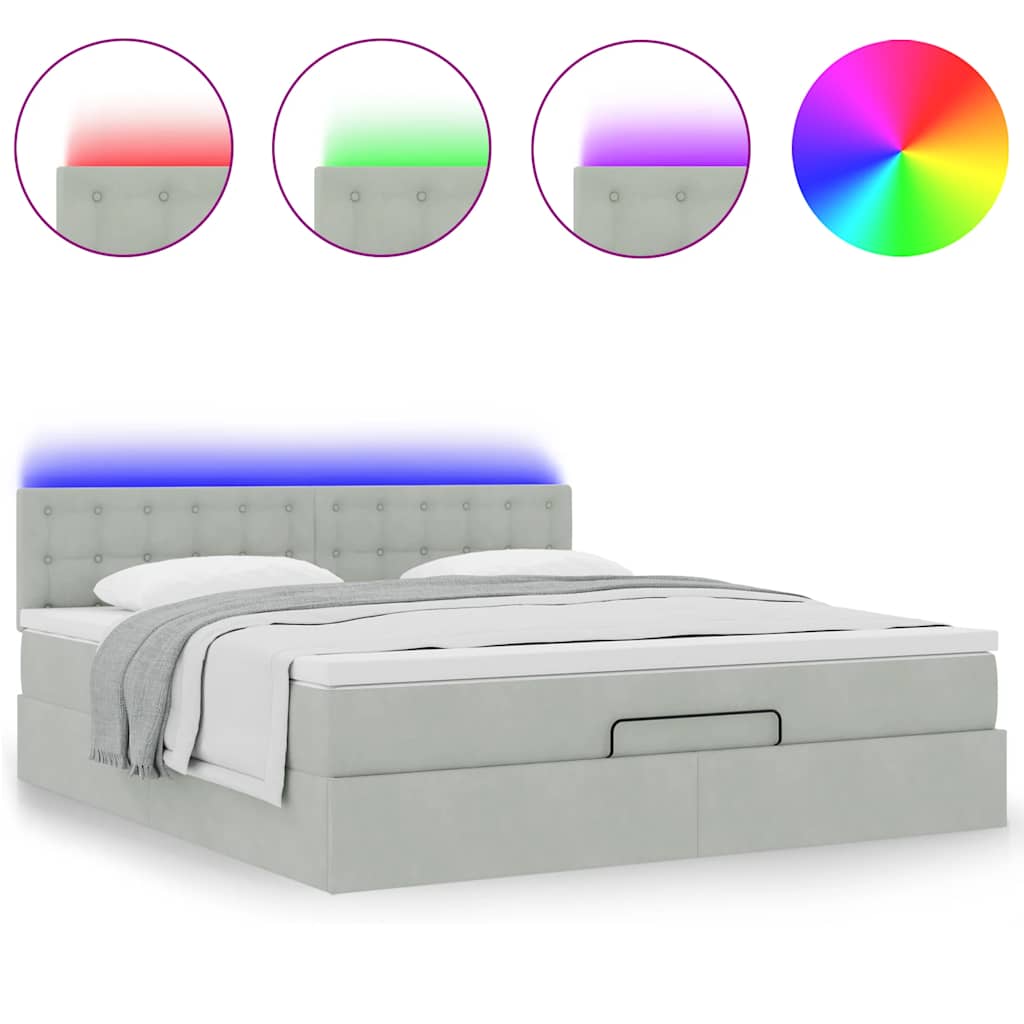 Cadre de lit ottoman avec matelas gris clair 160x200 cm velours - XIOS
