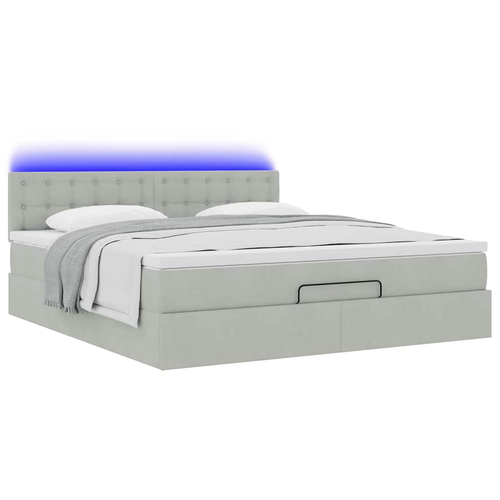 Cadre de lit ottoman avec matelas gris clair 160x200 cm velours - XIOS
