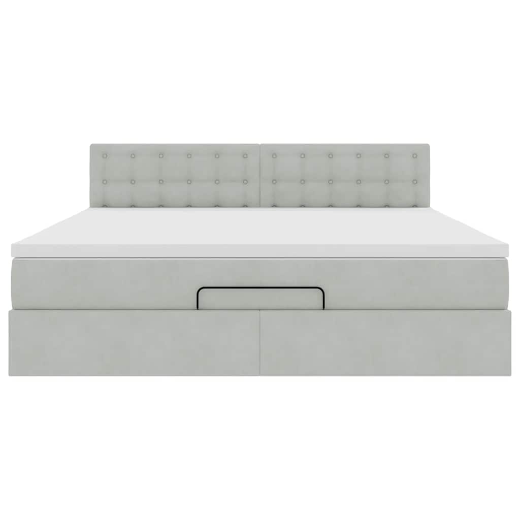 Cadre de lit ottoman avec matelas gris clair 160x200 cm velours - XIOS