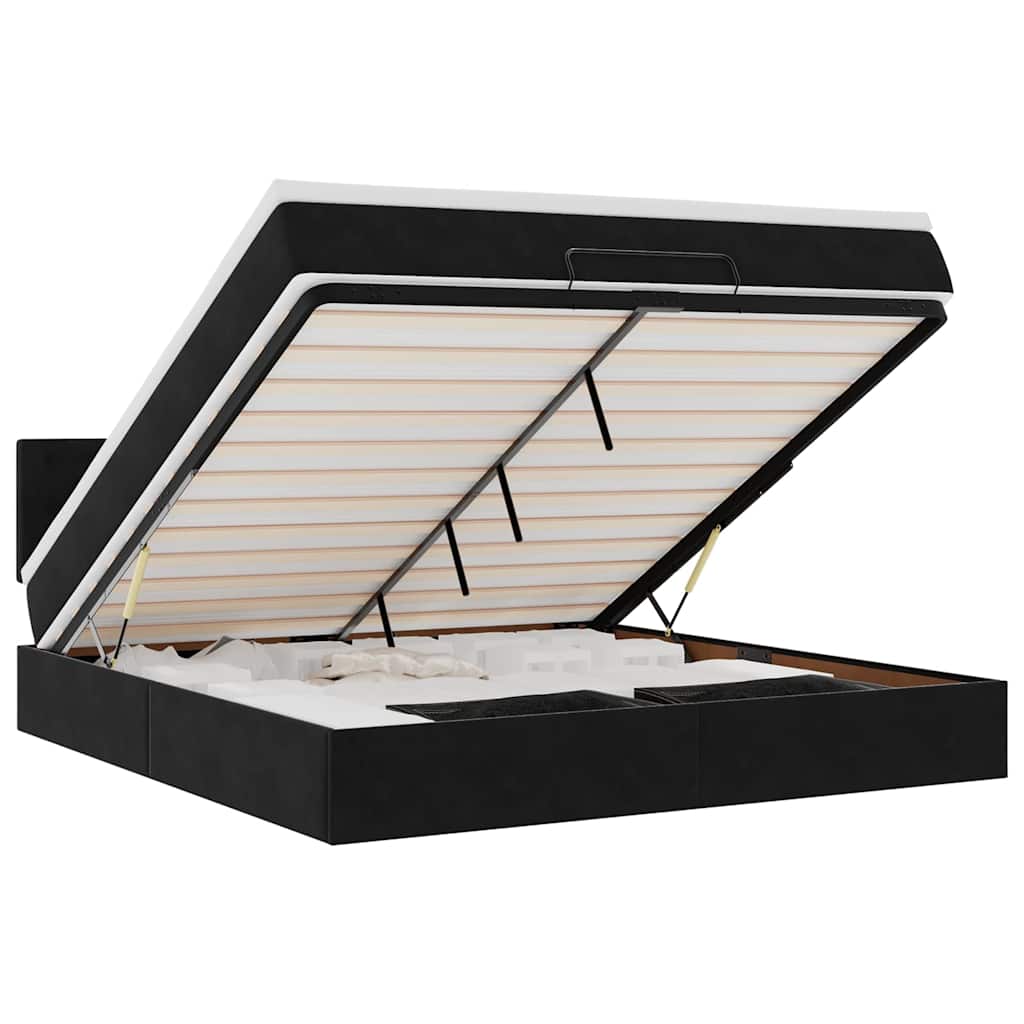 Cadre de lit ottoman avec matelas noir 160x200 cm velours - XIOS