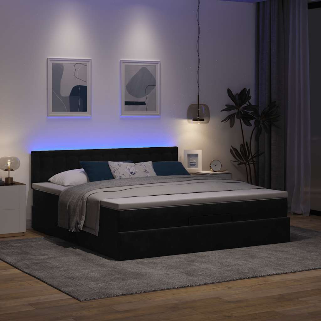Cadre de lit ottoman avec matelas noir 160x200 cm velours - XIOS