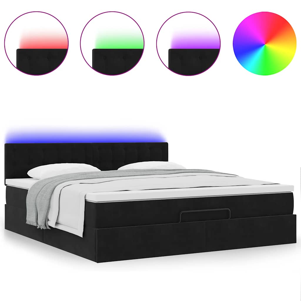 Cadre de lit ottoman avec matelas noir 160x200 cm velours - XIOS