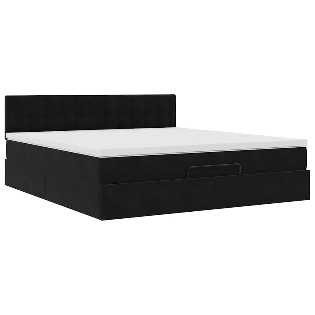 Cadre de lit ottoman avec matelas noir 160x200 cm velours - XIOS