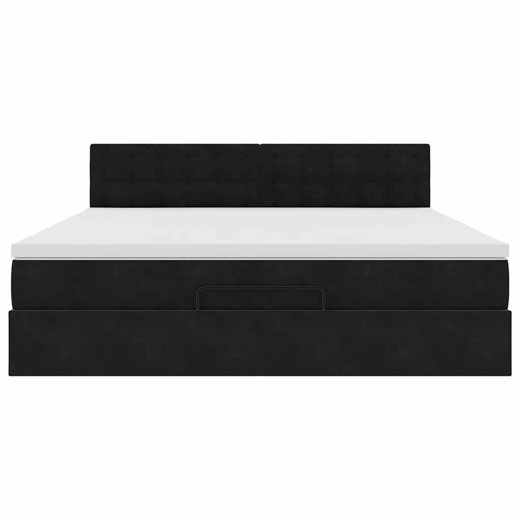 Cadre de lit ottoman avec matelas noir 160x200 cm velours - XIOS
