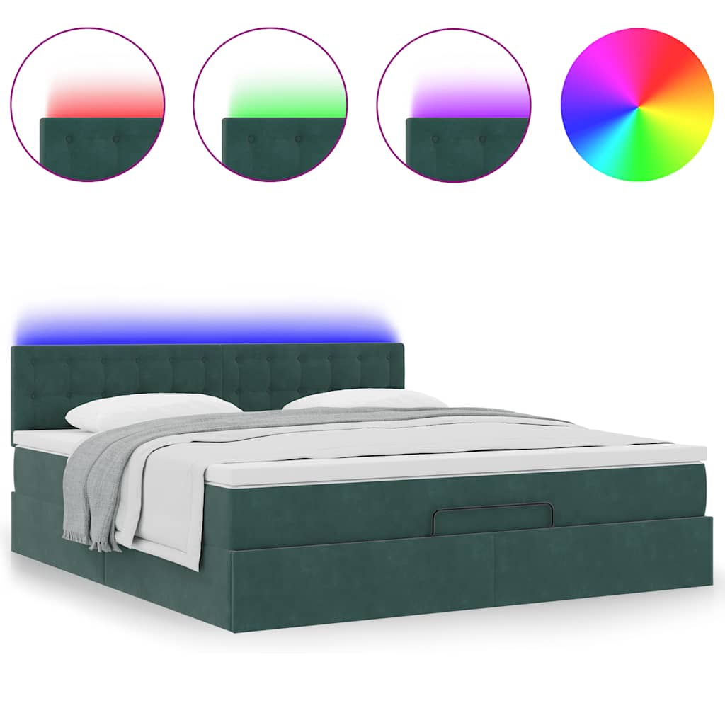 Cadre de lit ottoman avec matelas vert foncé 160x200 cm velours - XIOS