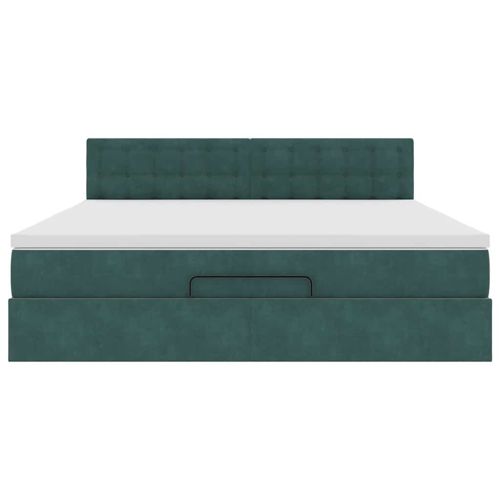 Cadre de lit ottoman avec matelas vert foncé 160x200 cm velours - XIOS