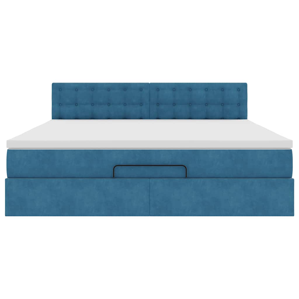 Cadre de lit ottoman avec matelas bleu foncé 160x200 cm velours - XIOS