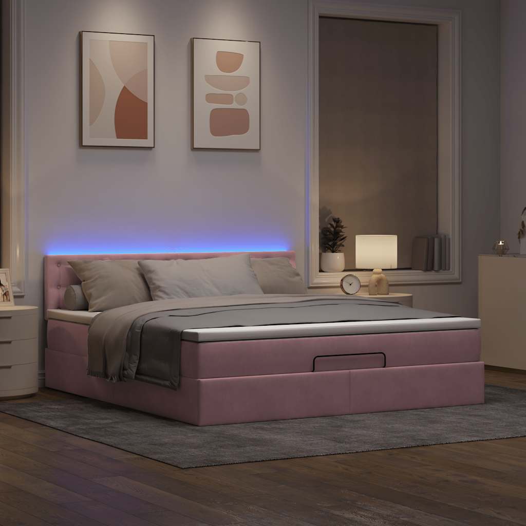 Cadre de lit ottoman avec matelas rose 160x200 cm velours - XIOS