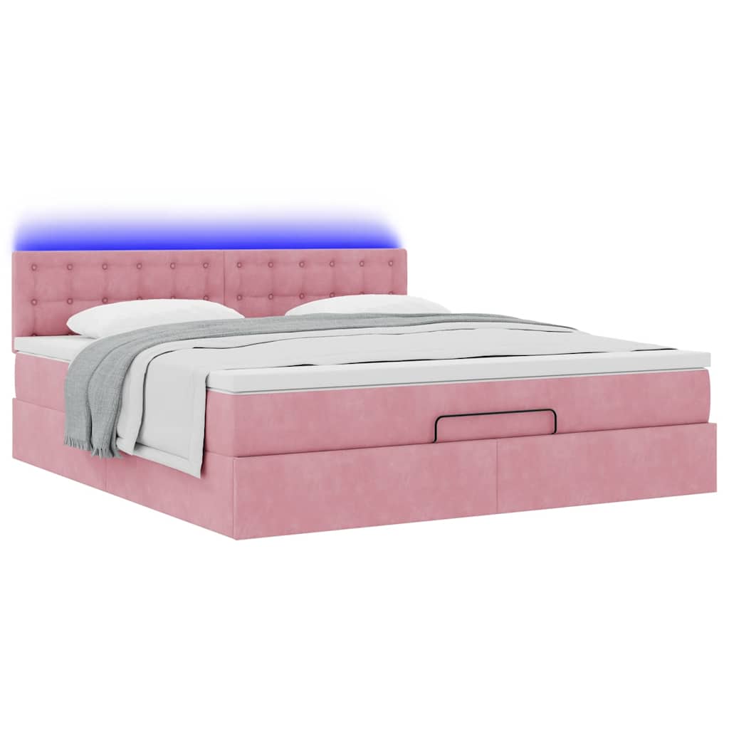 Cadre de lit ottoman avec matelas rose 160x200 cm velours - XIOS