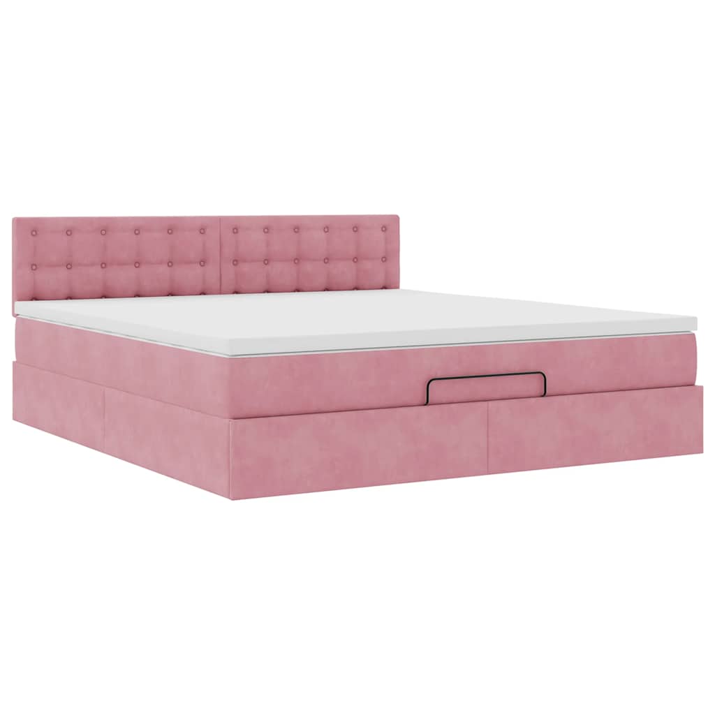 Cadre de lit ottoman avec matelas rose 160x200 cm velours - XIOS