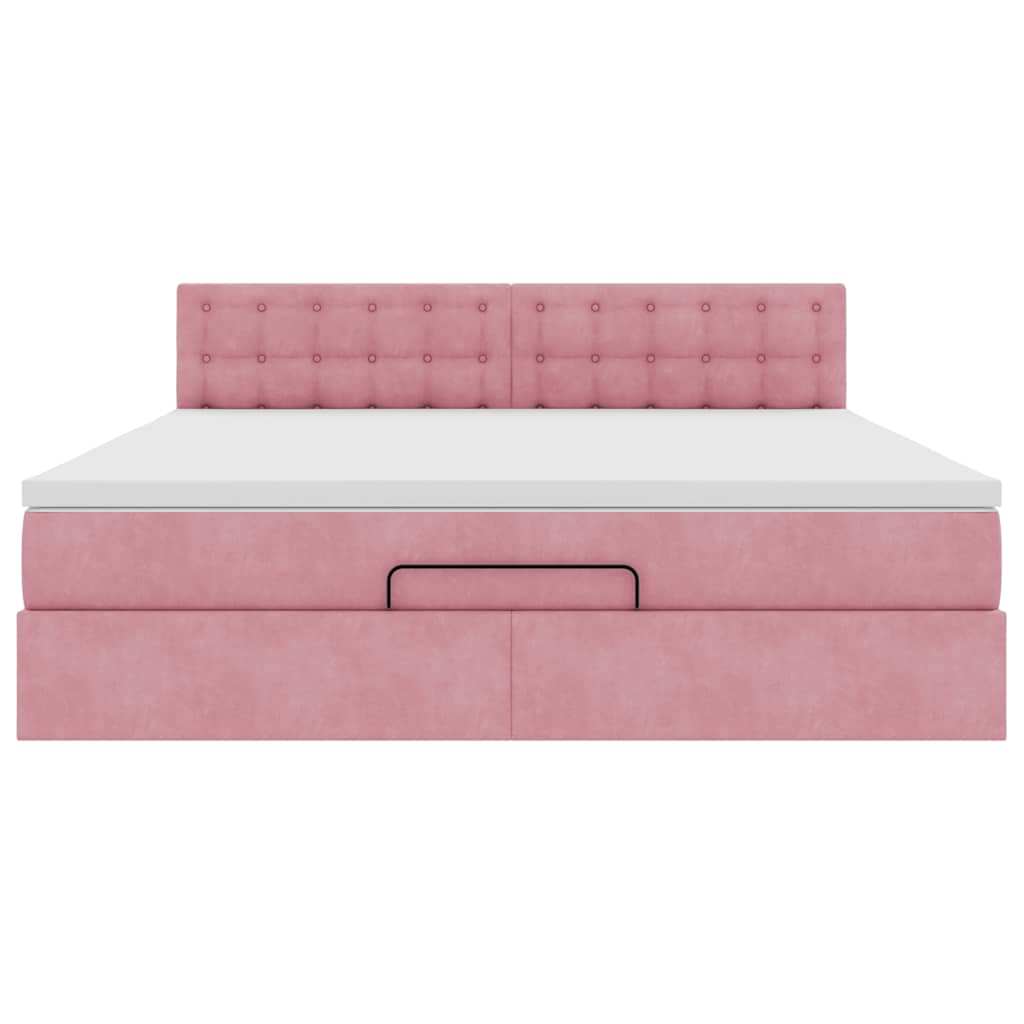 Cadre de lit ottoman avec matelas rose 160x200 cm velours - XIOS