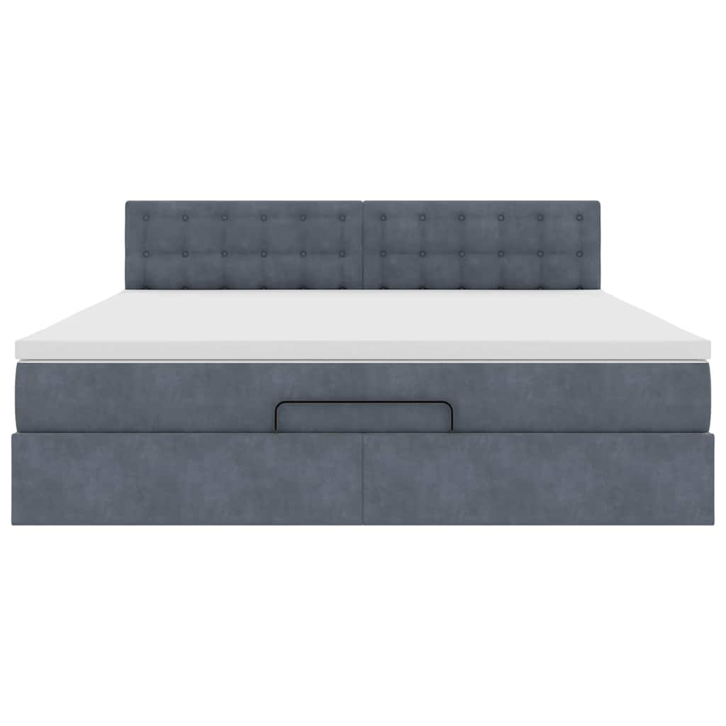 Cadre de lit ottoman avec matelas gris foncé 180x200 cm velours - XIOS
