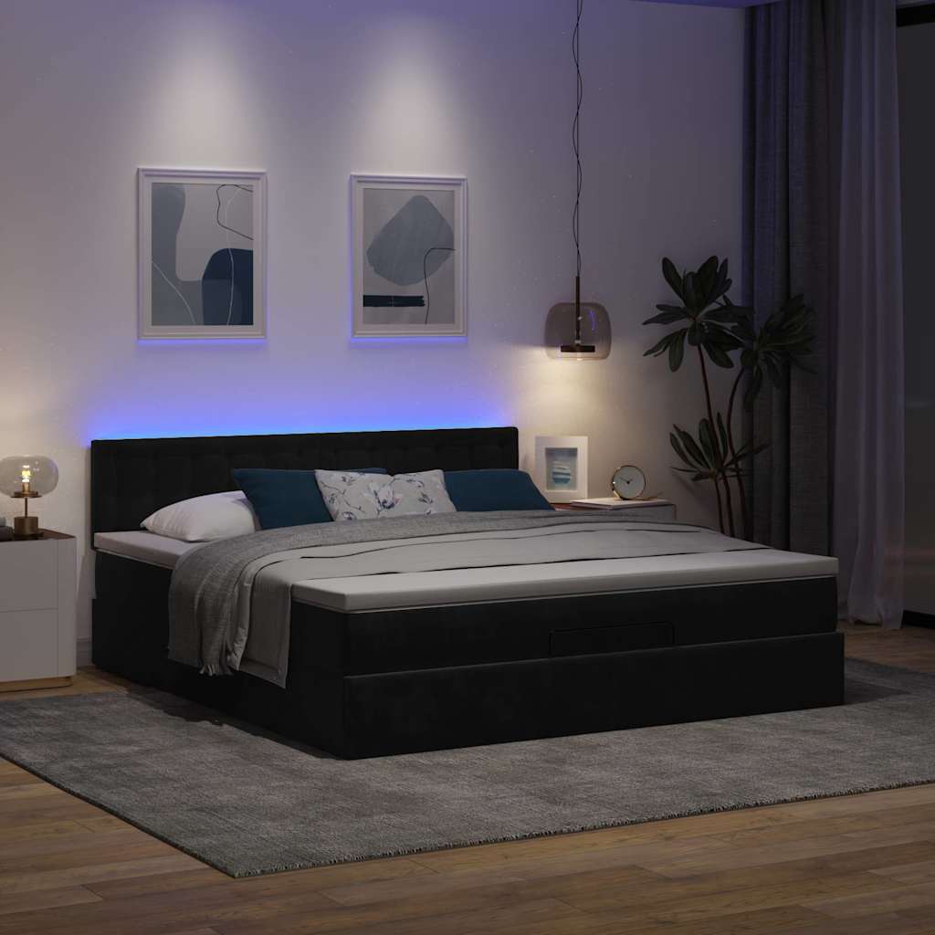 Cadre de lit ottoman avec matelas noir 180x200 cm velours - XIOS