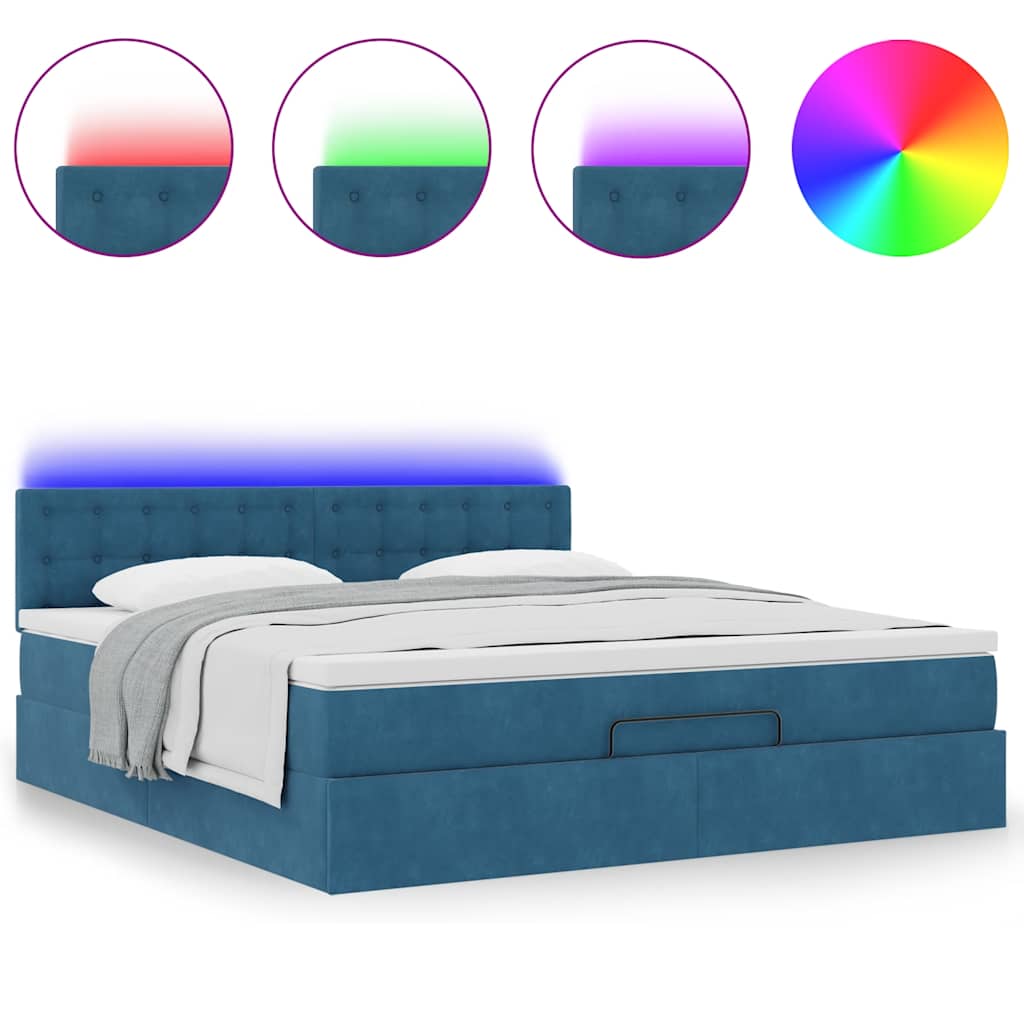 Cadre de lit ottoman avec matelas bleu foncé 180x200 cm velours - XIOS