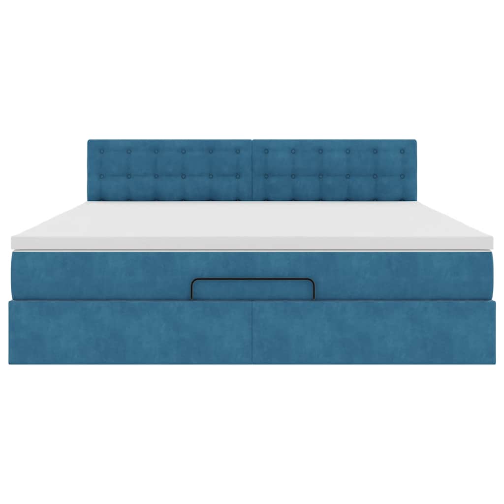 Cadre de lit ottoman avec matelas bleu foncé 180x200 cm velours - XIOS
