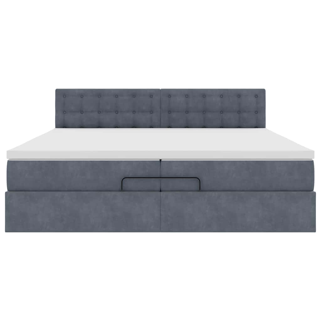 Cadre de lit ottoman avec matelas gris foncé 200x200 cm velours - XIOS