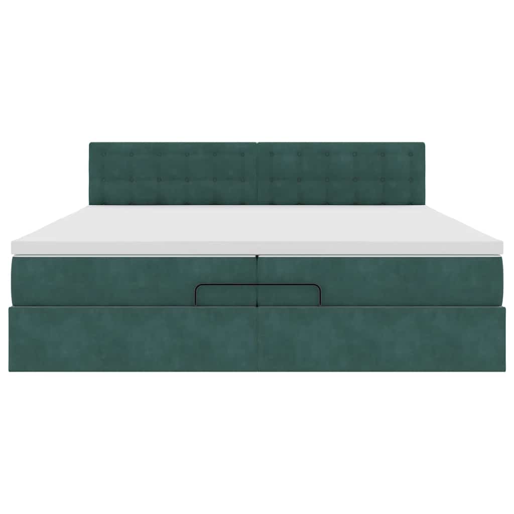 Cadre de lit ottoman avec matelas vert foncé 200x200 cm velours - XIOS