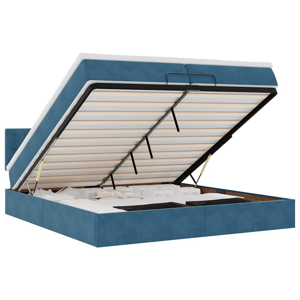 Cadre de lit ottoman avec matelas bleu foncé 200x200 cm velours - XIOS