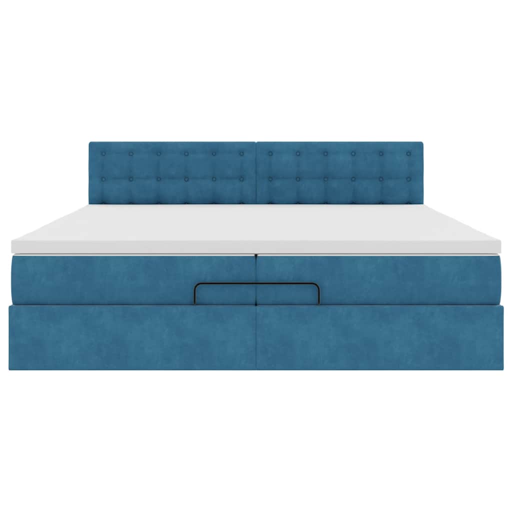 Cadre de lit ottoman avec matelas bleu foncé 200x200 cm velours - XIOS