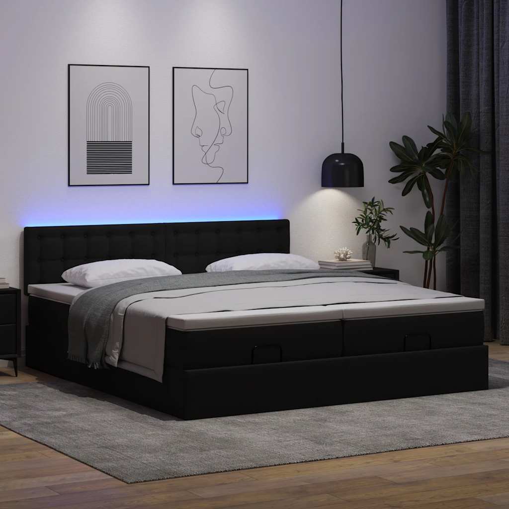 Lit ottoman avec matelas & LED Noir 180x200cm similicuir - XIOS