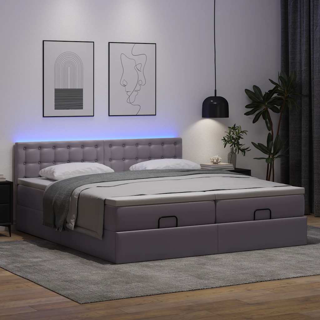 Lit ottoman avec matelas & LED Gris 180x200cm similicuir - XIOS