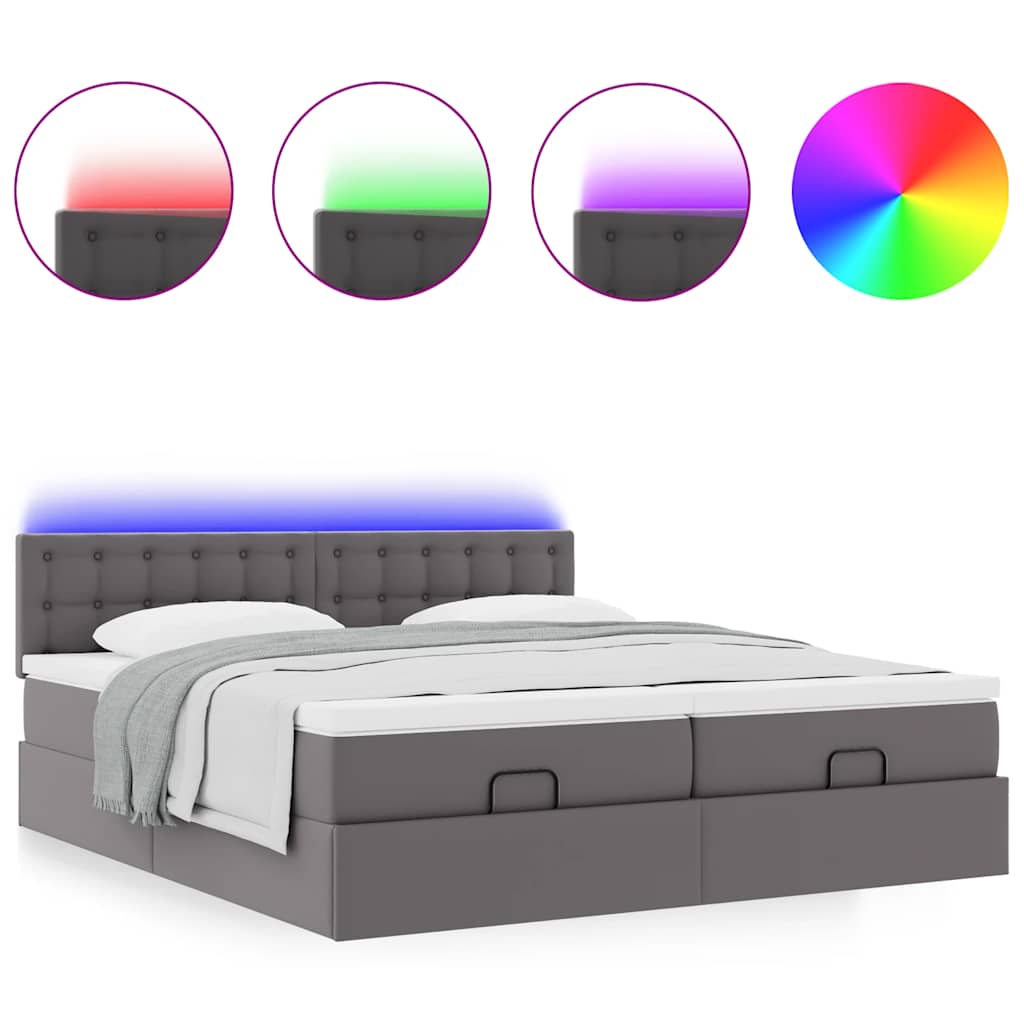Lit ottoman avec matelas & LED Gris 180x200cm similicuir - XIOS