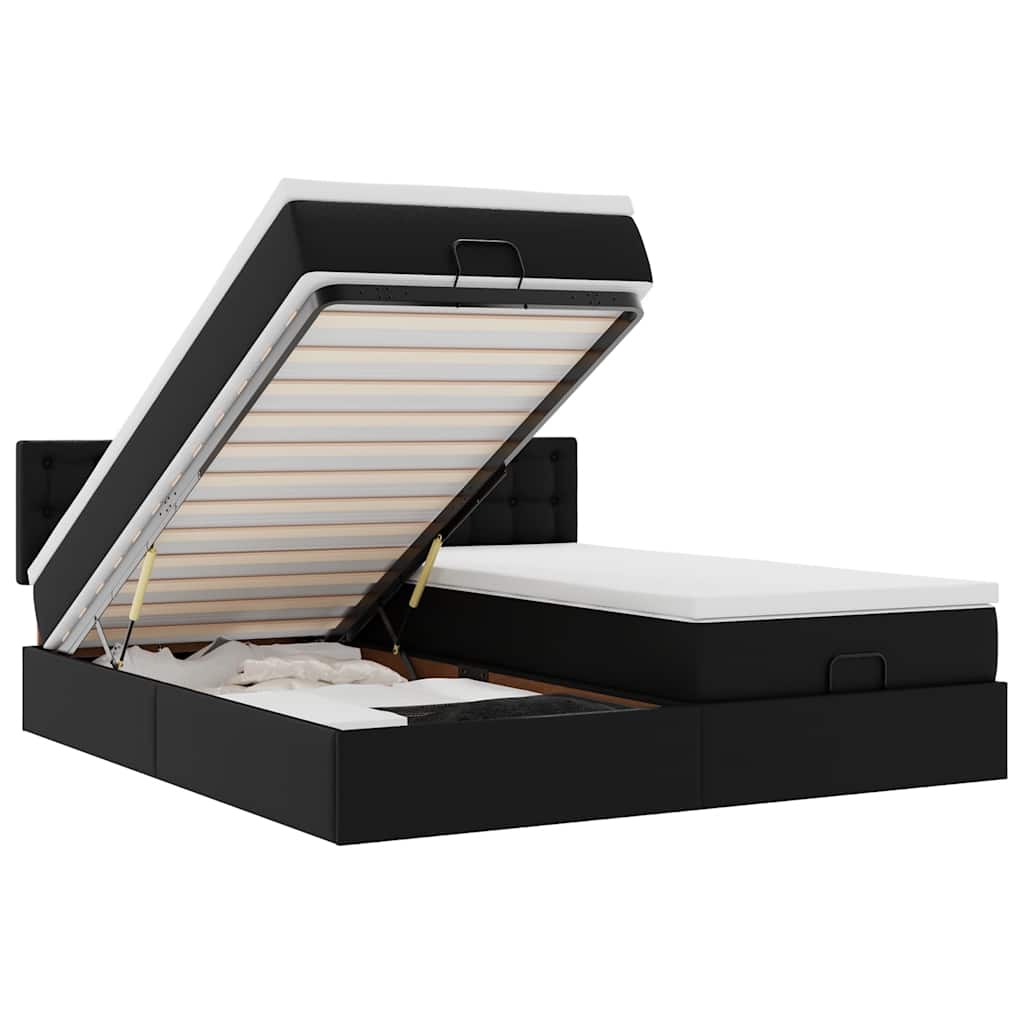 Cadre de lit ottoman avec matelas noir 200x200 cm similicuir - XIOS