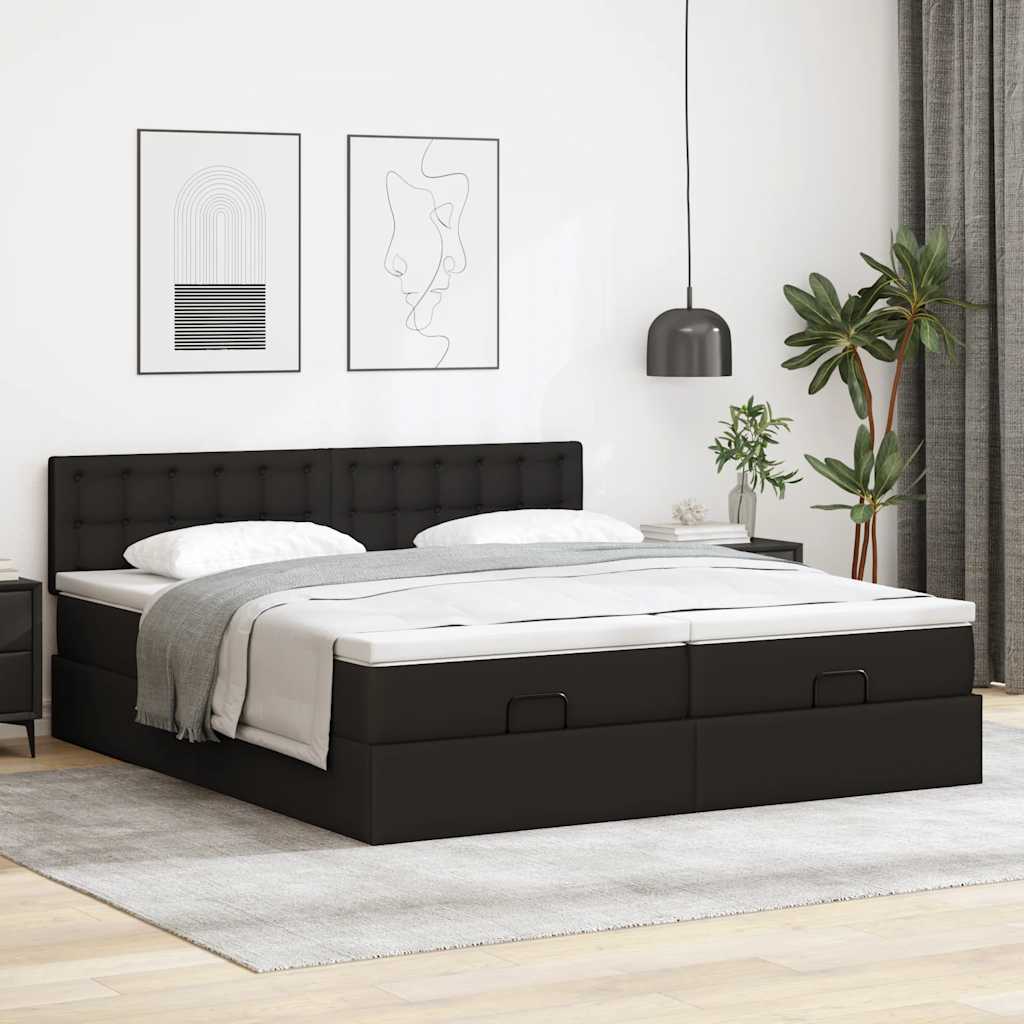 Cadre de lit ottoman avec matelas noir 200x200 cm similicuir - XIOS