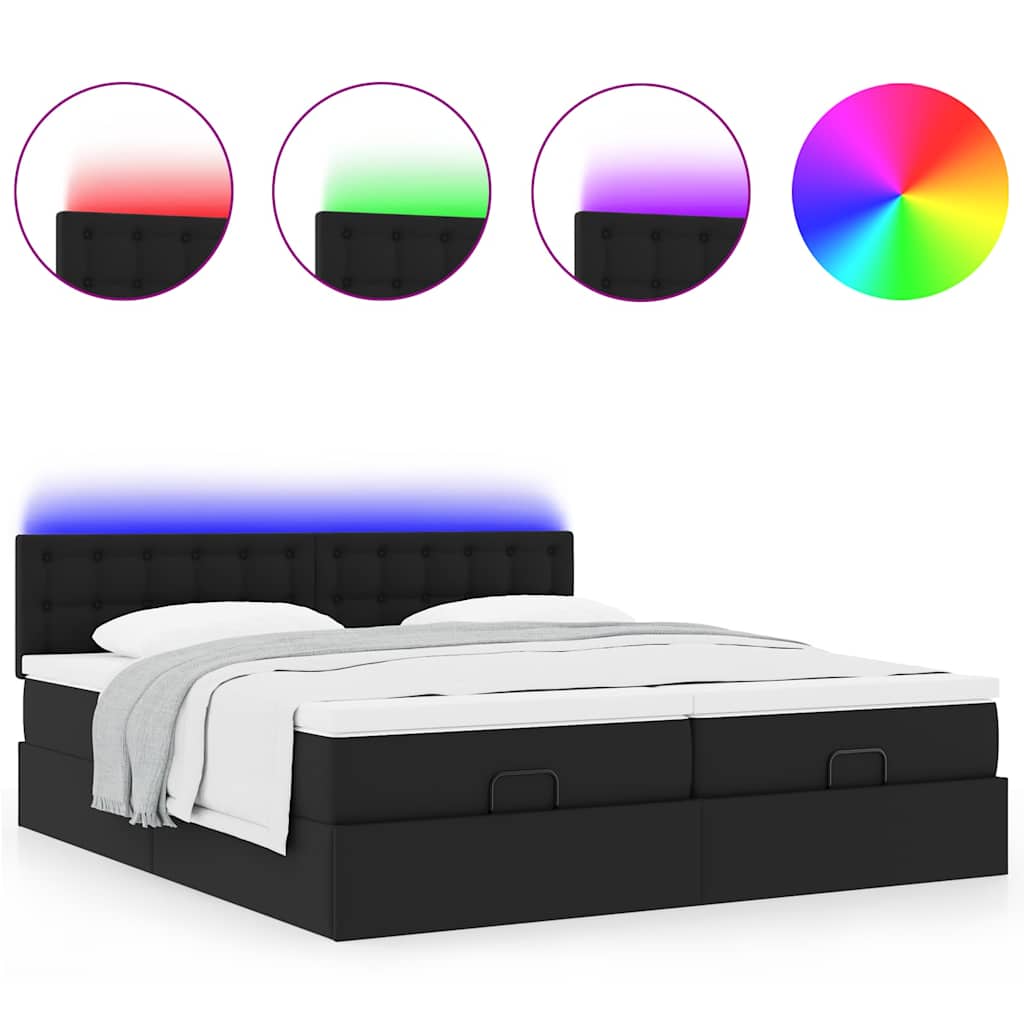 Cadre de lit ottoman avec matelas noir 200x200 cm similicuir - XIOS