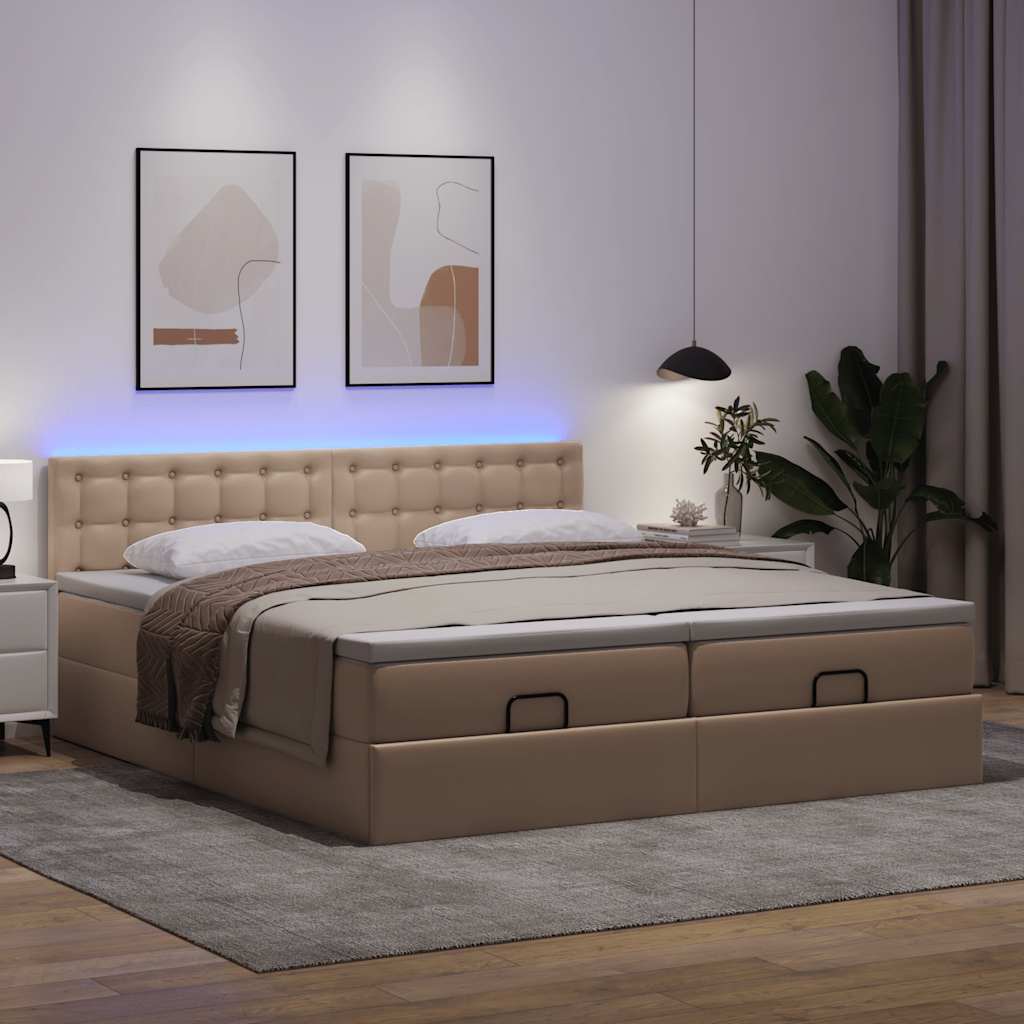 Cadre de lit ottoman et matelas cappuccino 200x200cm similicuir - XIOS