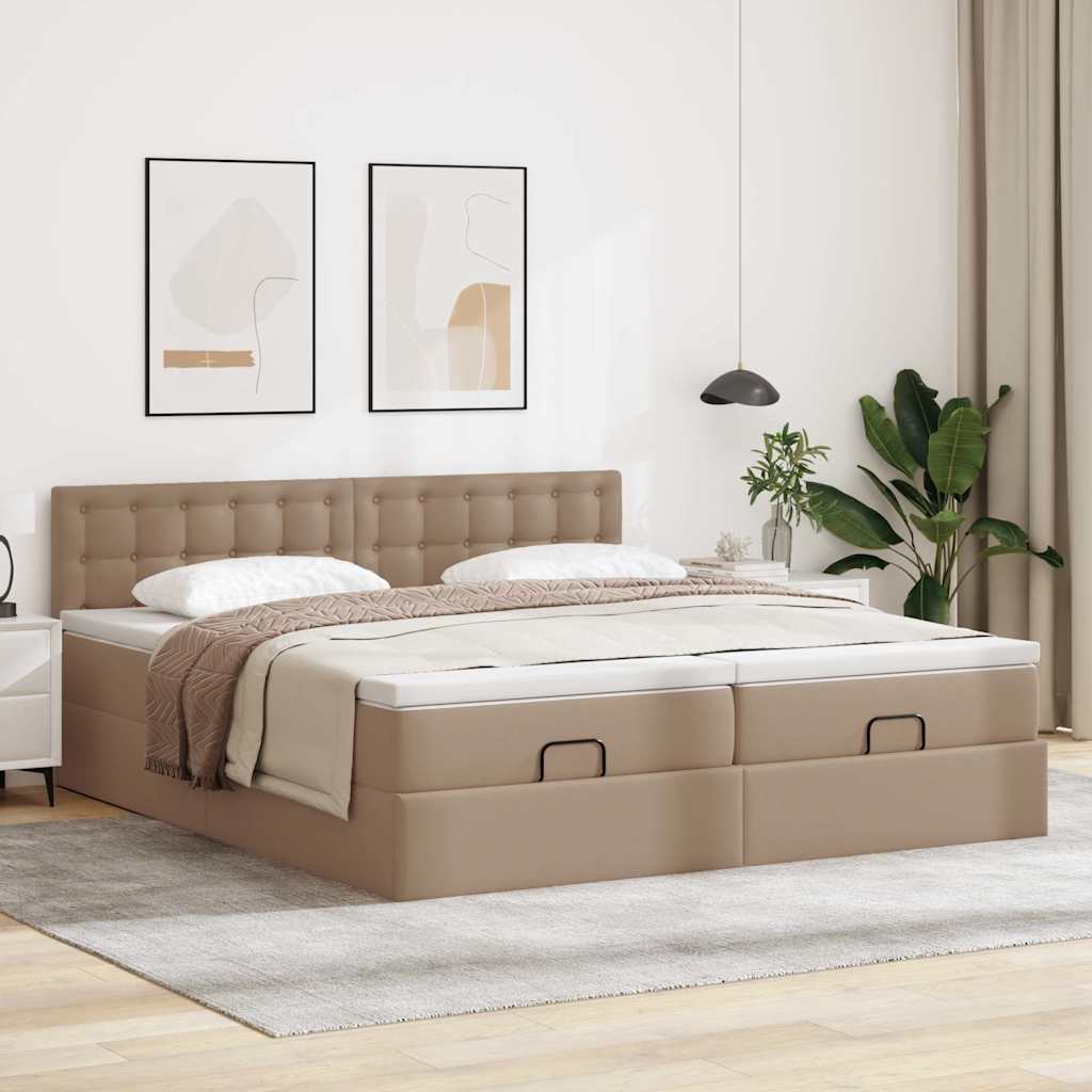 Cadre de lit ottoman et matelas cappuccino 200x200cm similicuir - XIOS