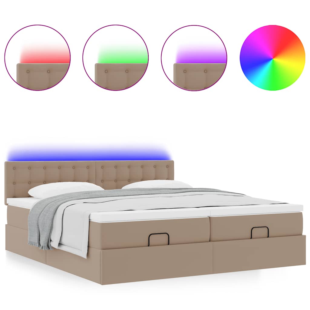 Cadre de lit ottoman et matelas cappuccino 200x200cm similicuir - XIOS