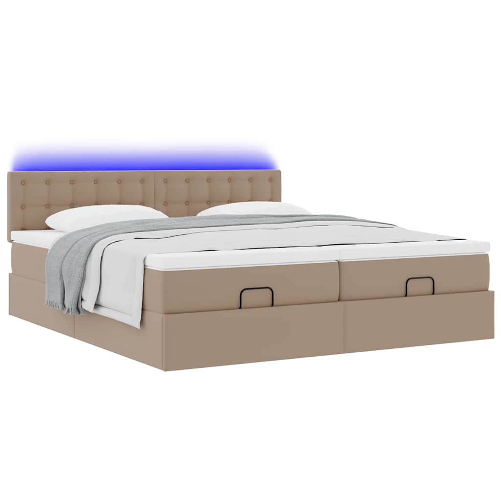 Cadre de lit ottoman et matelas cappuccino 200x200cm similicuir - XIOS