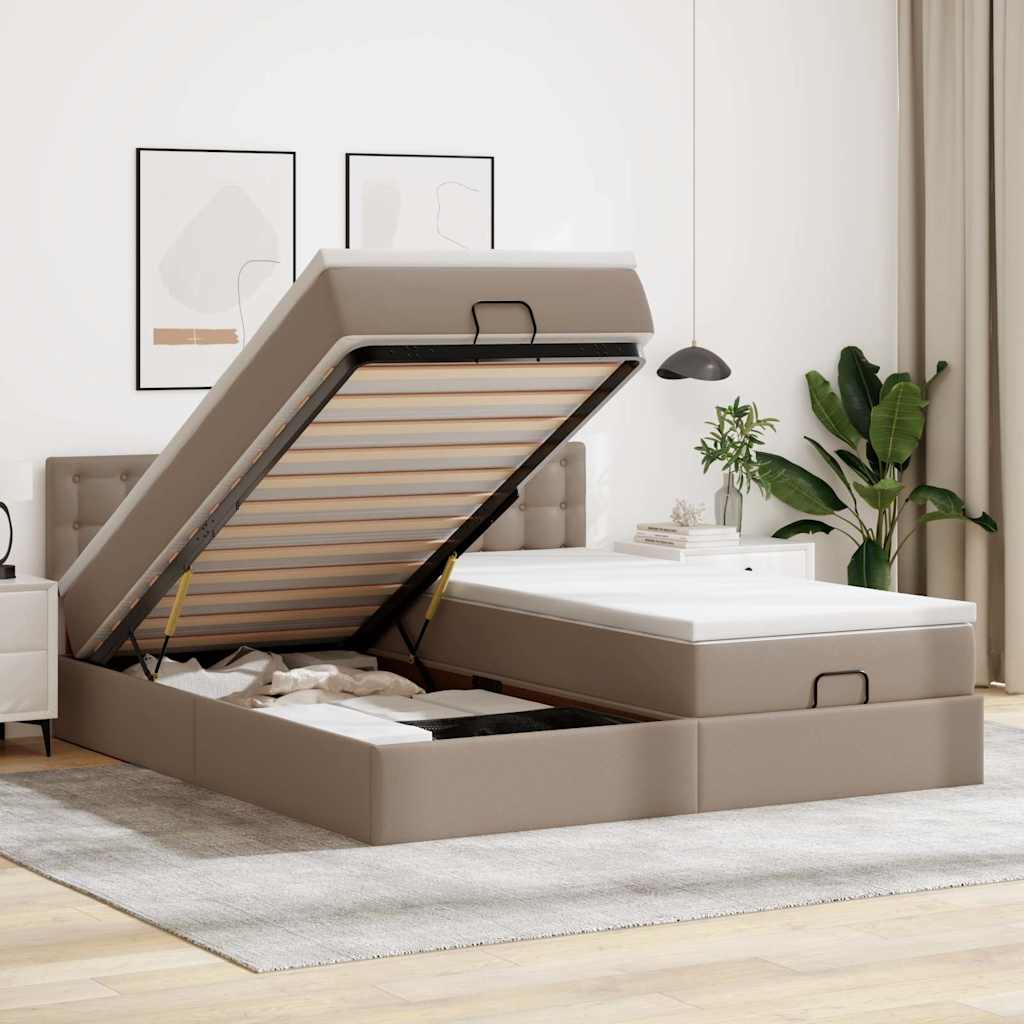 Cadre de lit ottoman et matelas cappuccino 200x200cm similicuir - XIOS