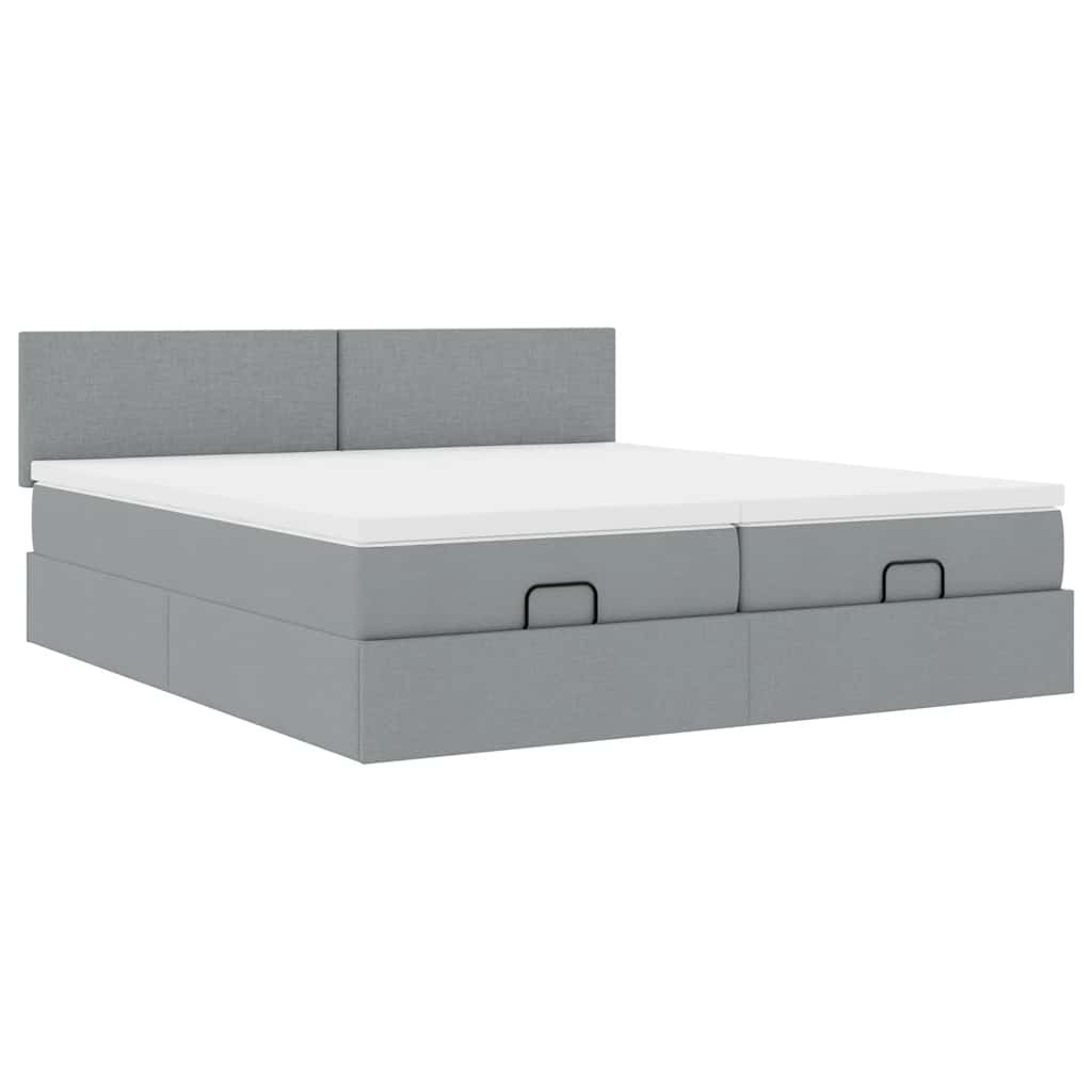 Cadre de lit ottoman et matelas gris clair 160x200cm tissu - XIOS
