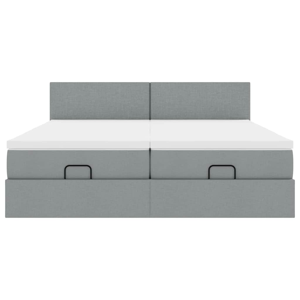 Cadre de lit ottoman et matelas gris clair 160x200cm tissu - XIOS
