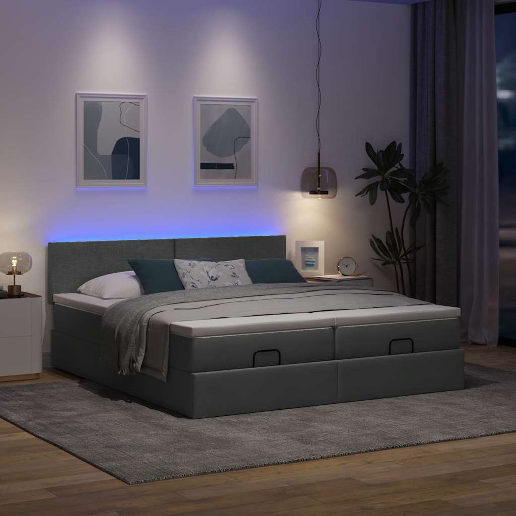 Cadre de lit ottoman avec matelas gris foncé 160x200cm tissu - XIOS