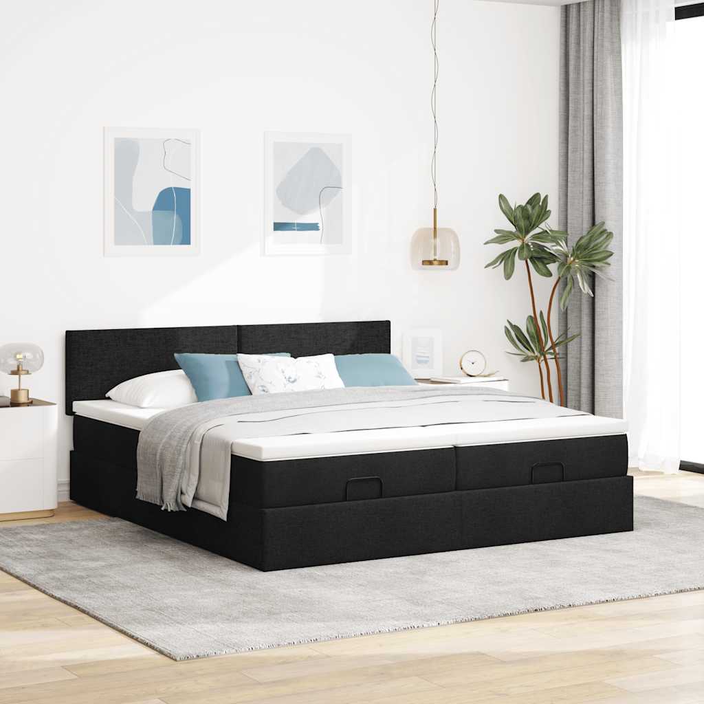 Cadre de lit ottoman avec matelas noir 160x200 cm tissu - XIOS