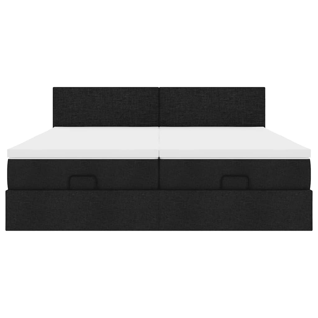 Cadre de lit ottoman avec matelas noir 160x200 cm tissu - XIOS