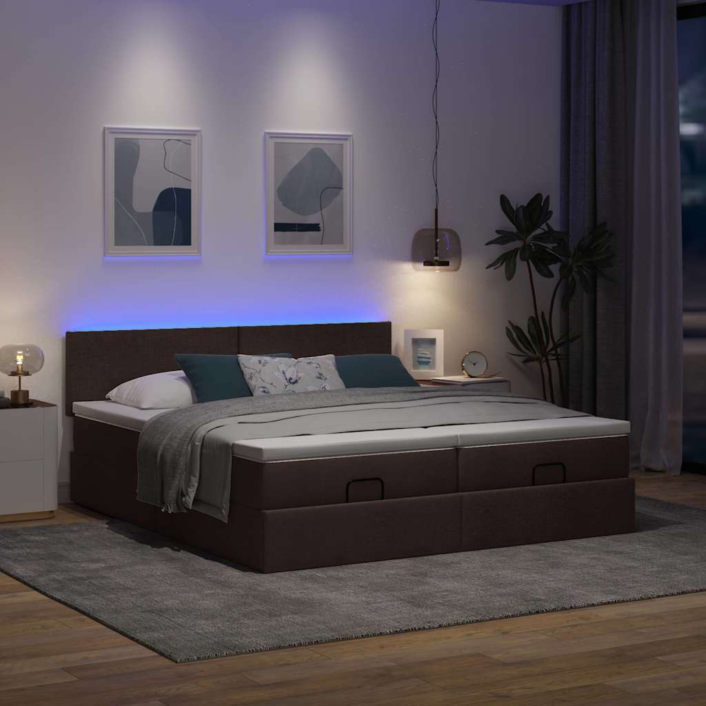 Cadre de lit ottoman avec matelas marron foncé 160x200 cm tissu - XIOS