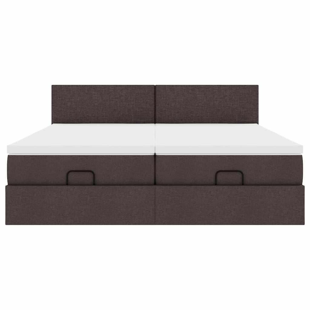 Cadre de lit ottoman avec matelas marron foncé 160x200 cm tissu - XIOS