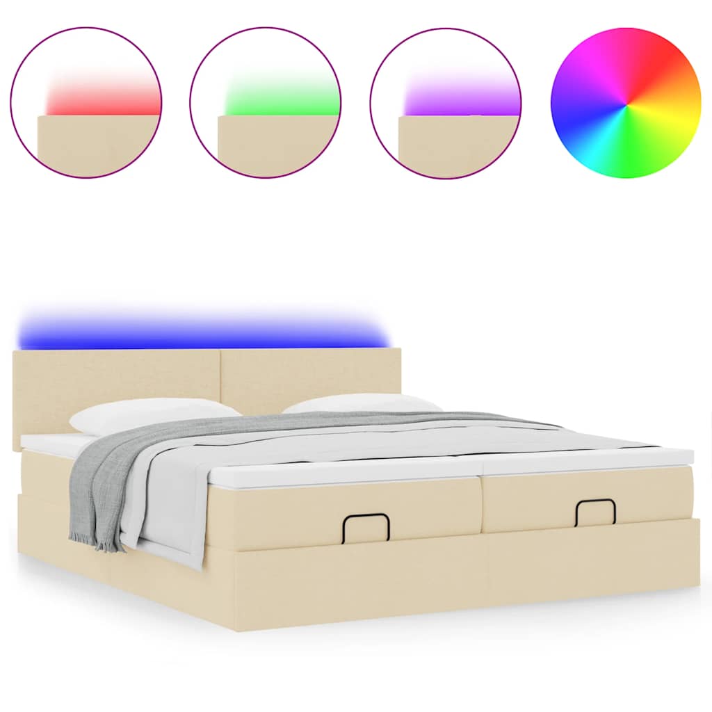 Cadre de lit ottoman avec matelas crème 160x200 cm tissu - XIOS