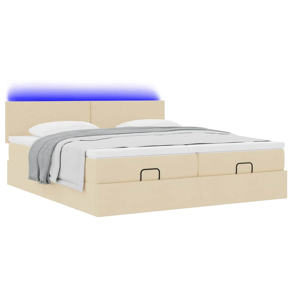 Cadre de lit ottoman avec matelas crème 160x200 cm tissu - XIOS