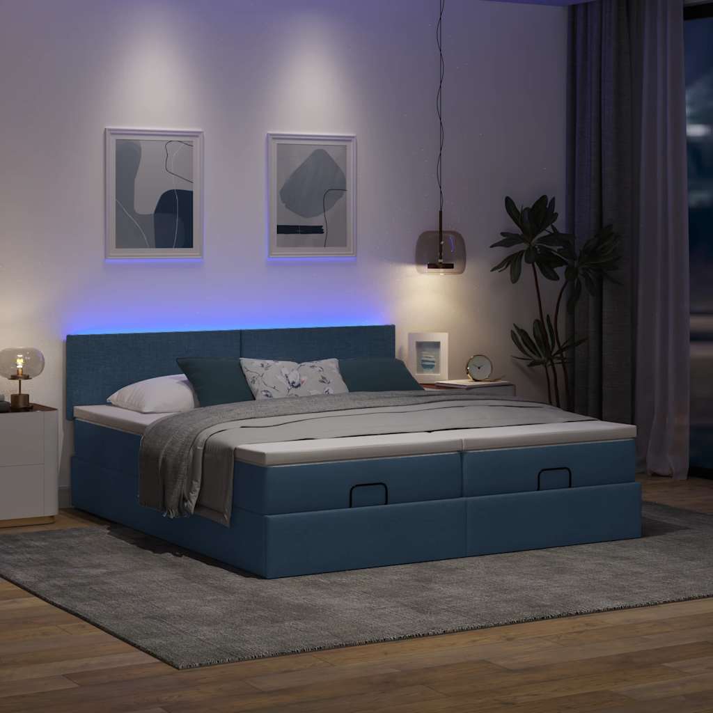Cadre de lit ottoman avec matelas bleu 160x200 cm tissu - XIOS
