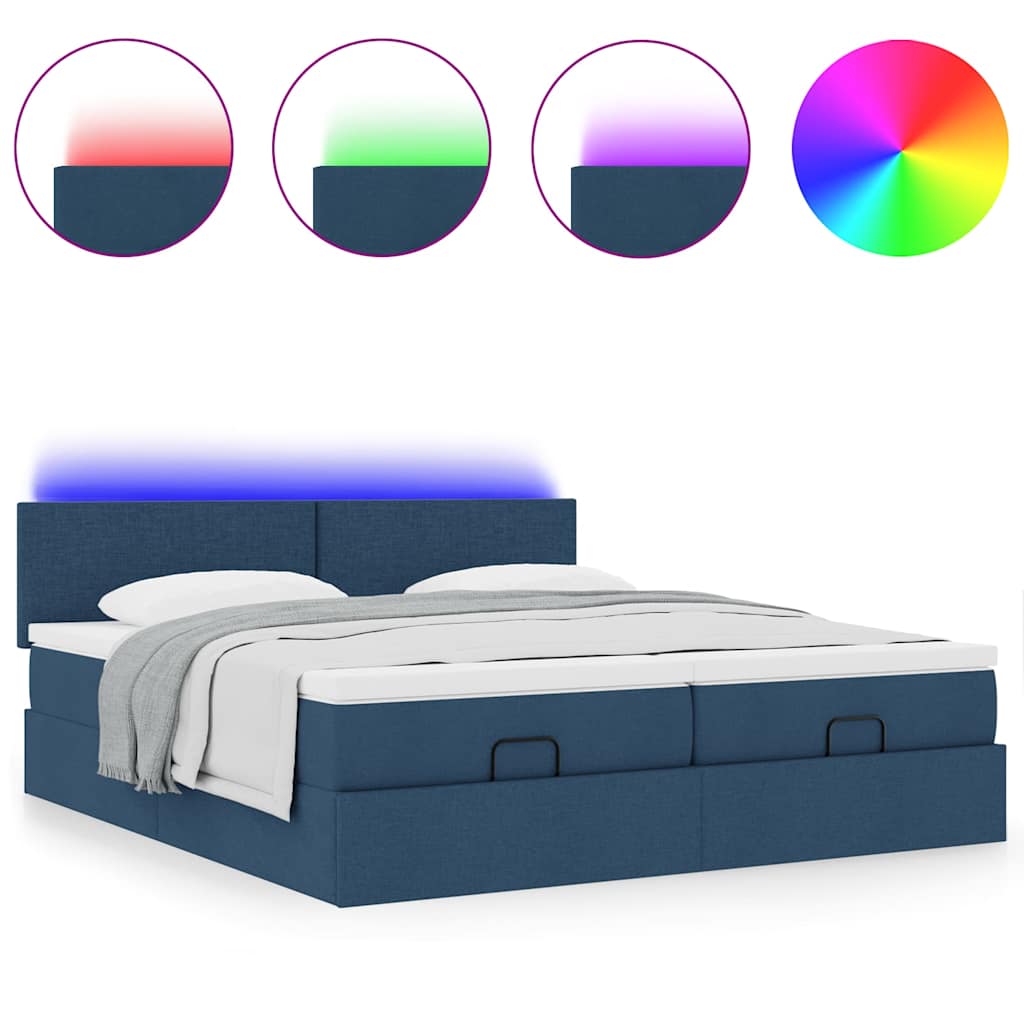 Cadre de lit ottoman avec matelas bleu 160x200 cm tissu - XIOS